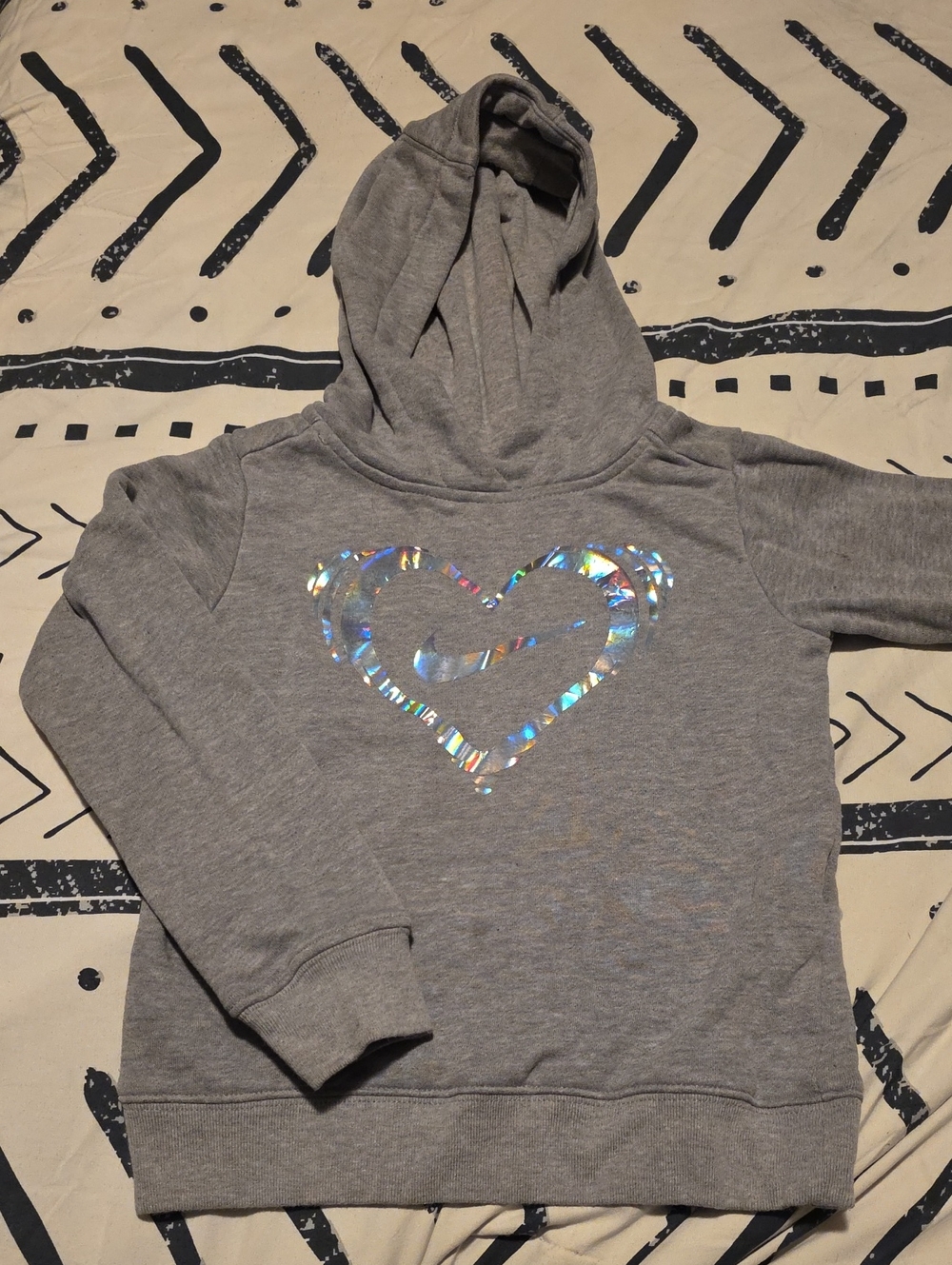 Nike Gray Kids Hoodie with Holographic Heart